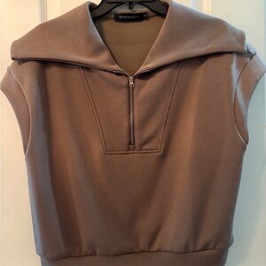 Merokeety Taupe Zip-Front Sleeveless Hoodie Top